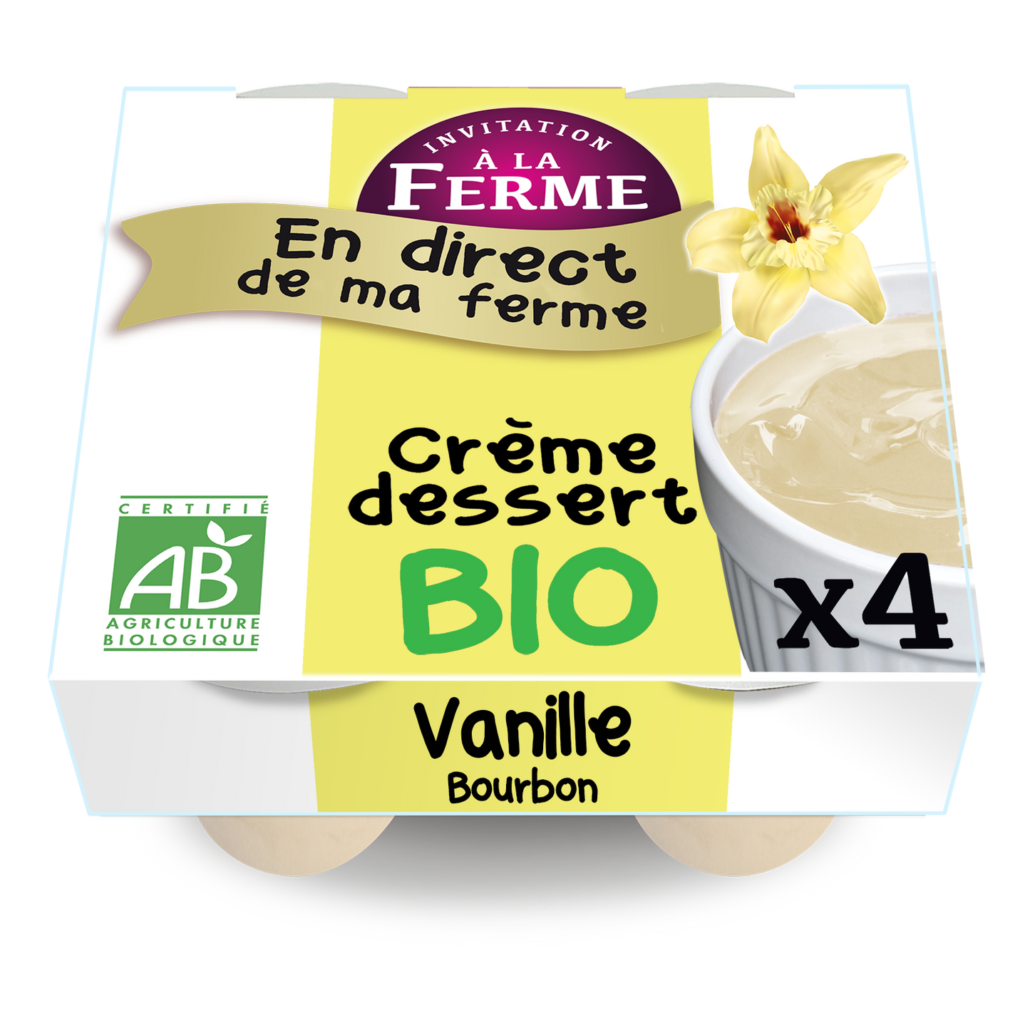 Crème dessert bio à l'extrait de vanille Bourbon - 4 x 100 g