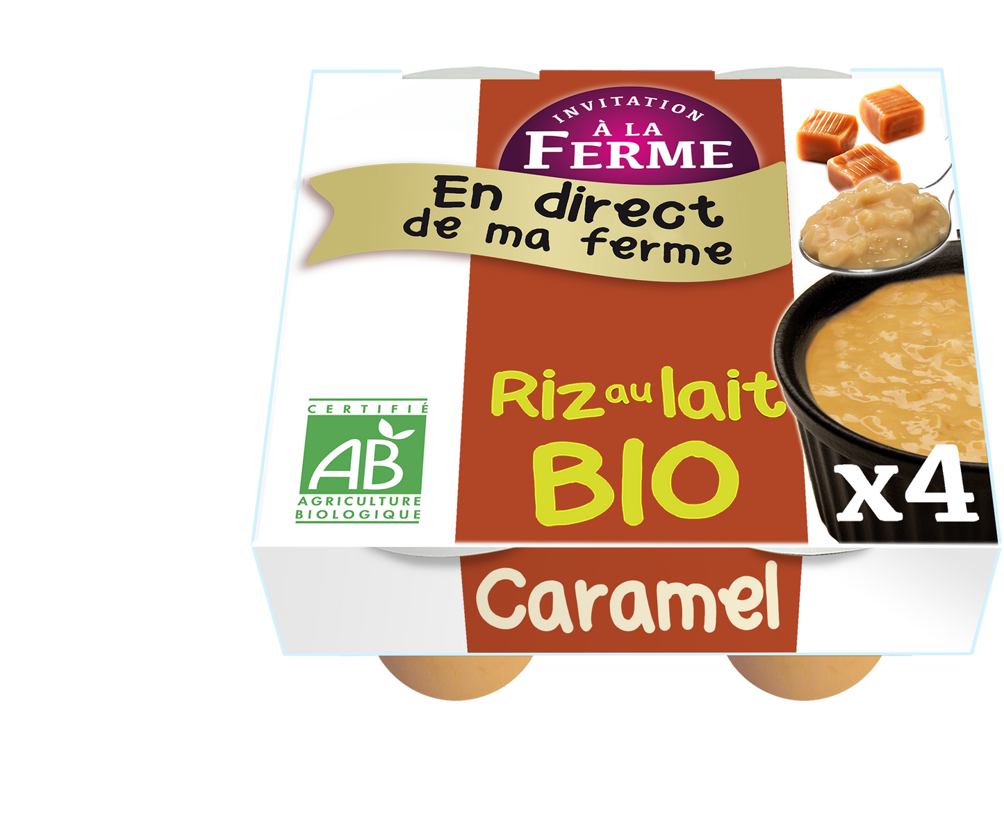 Riz au lait bio, au riz de Camargue - Caramel au beurre salé - 4 x 125 g