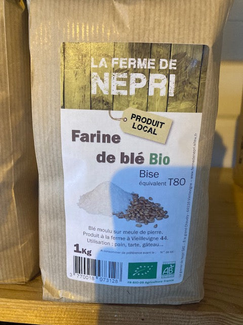Farine de blé T80 (Bise) - Semi-complète - Sachet de 1 kg