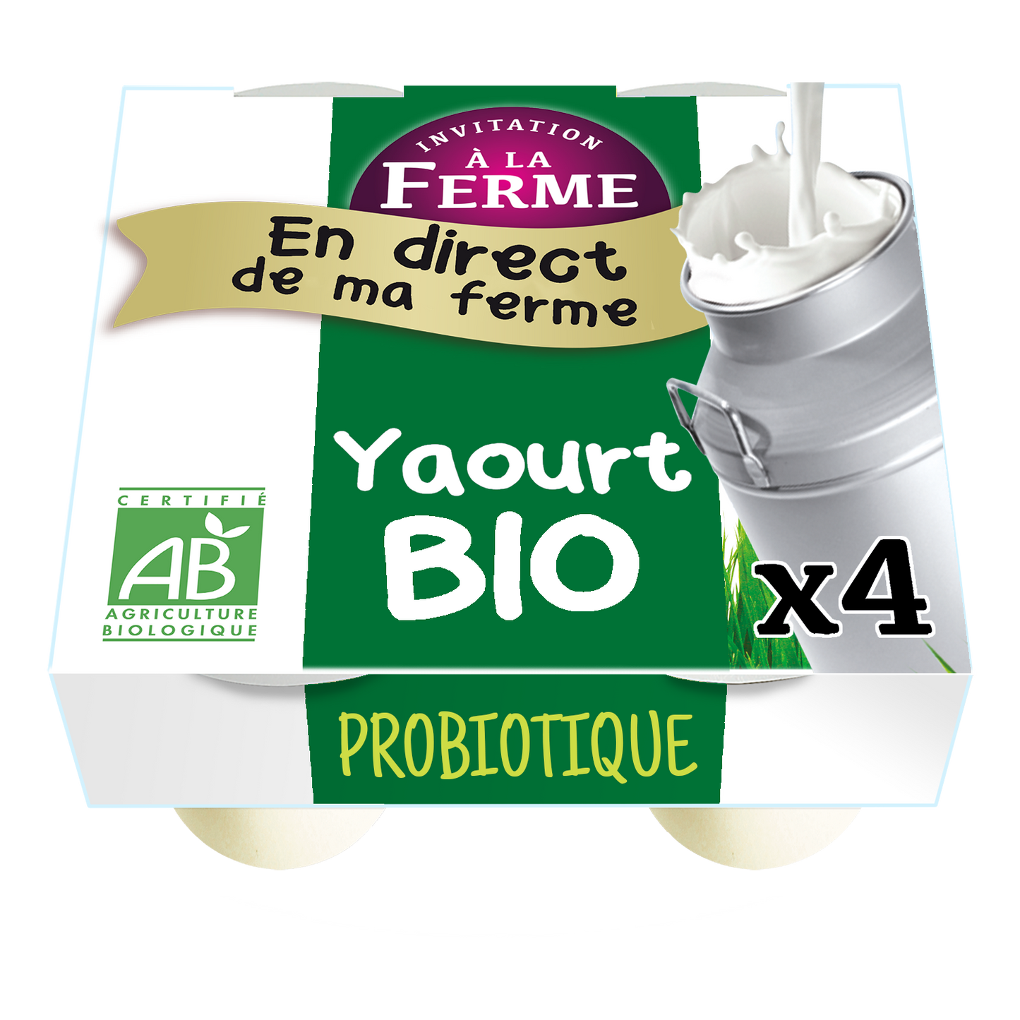 Yaourt bio aux probiotiques, nature - 4 x 125 g