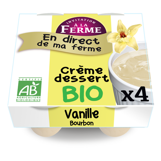 Crème dessert bio à l'extrait de vanille Bourbon - 4 x 100 g