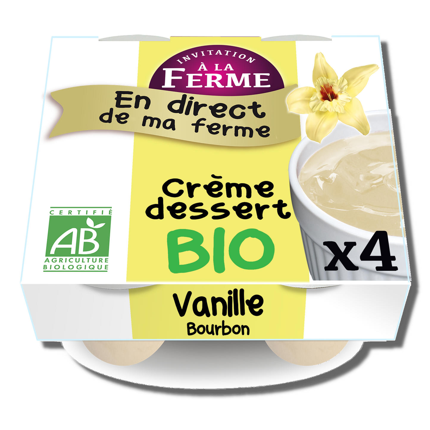 Crème dessert bio à l'extrait de vanille Bourbon - 4 x 100 g