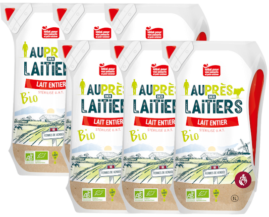 Lait entier bio - Pack de 6 poches de 1 litre